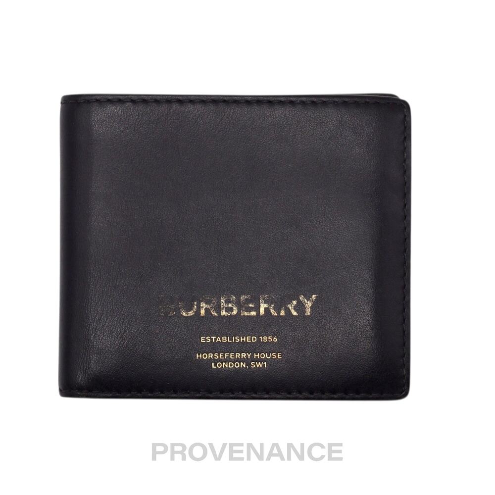 🔴 Burberry Address Logo Bifold Wallet - Black Leather